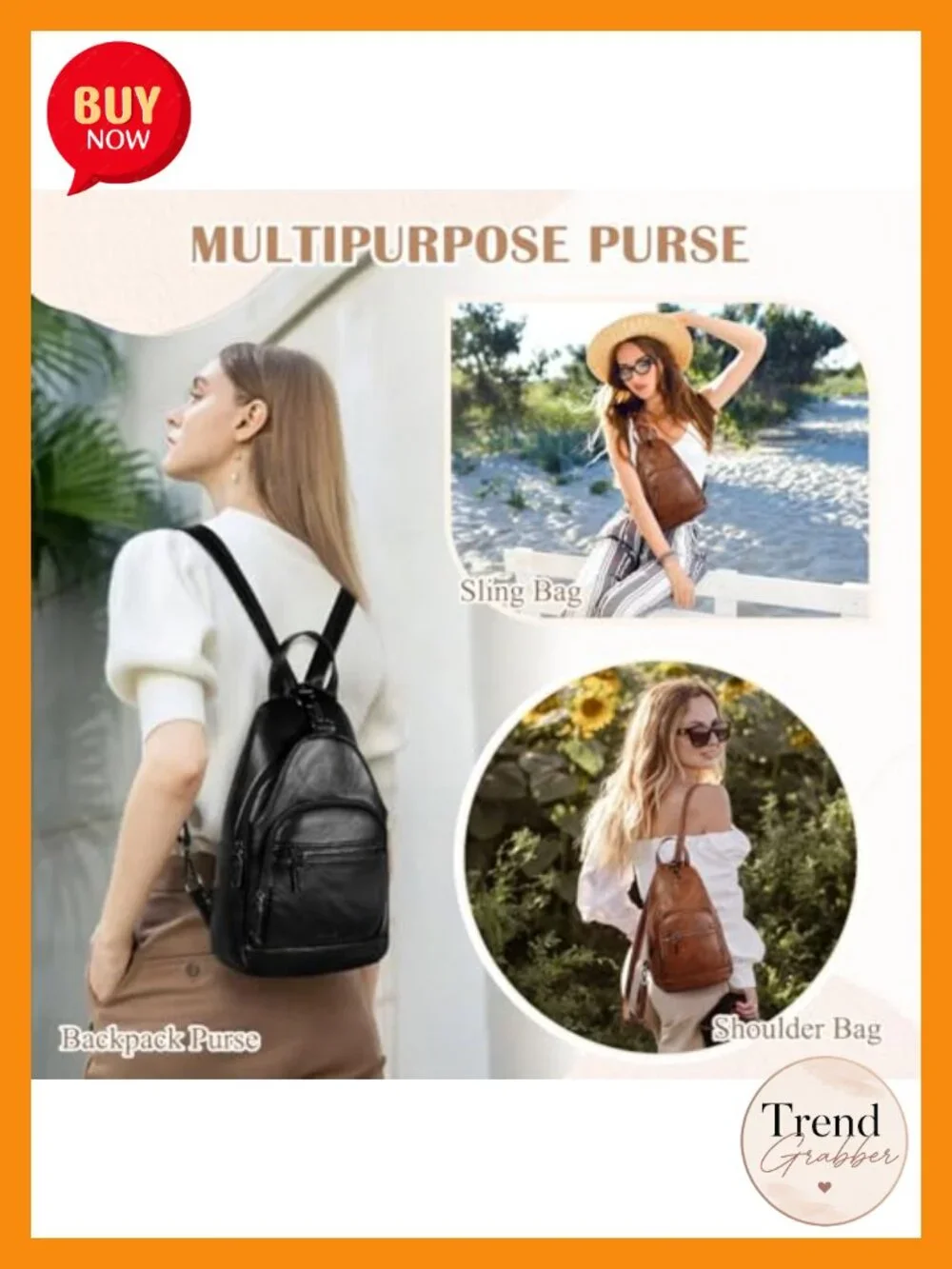 Faux Leather Convertible Backpack Purse Anti Theft Sling Bag Women Travel